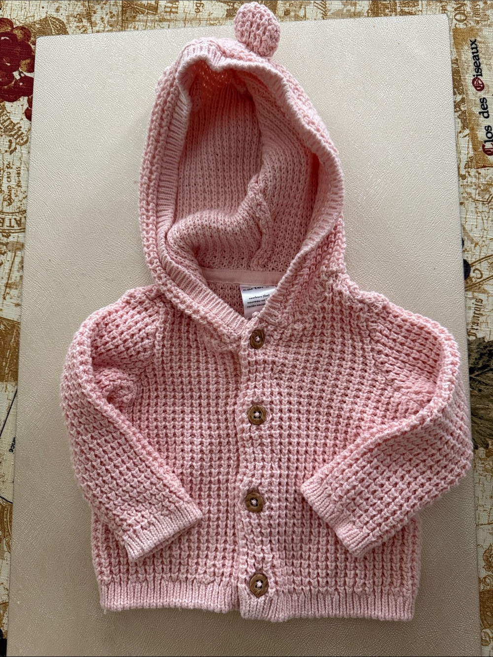 Carters- Handmade-Look Pink Knit Hooded Baby Cardigan